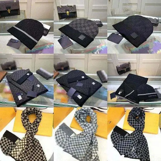 Louis Vuitton Damier Knit Beanie & Scarf Set,  Hat Winter Accessories Collection