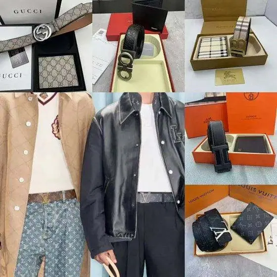 Luxury Designer Belt & Wallet Set, Gucci/Ferragamo/Burberry/Hermès/Louis Vuitton
