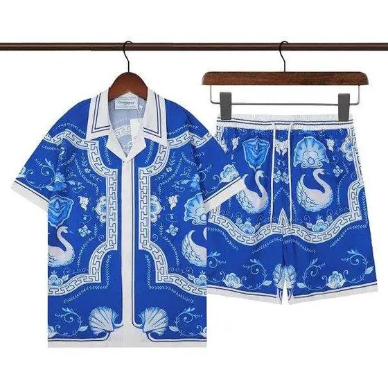 Casablanca Porcelain Print Matching Set,Short Sleeve Shirt & Shorts