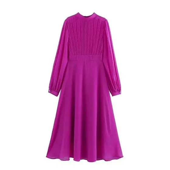 Pleated Long Sleeve Dress
